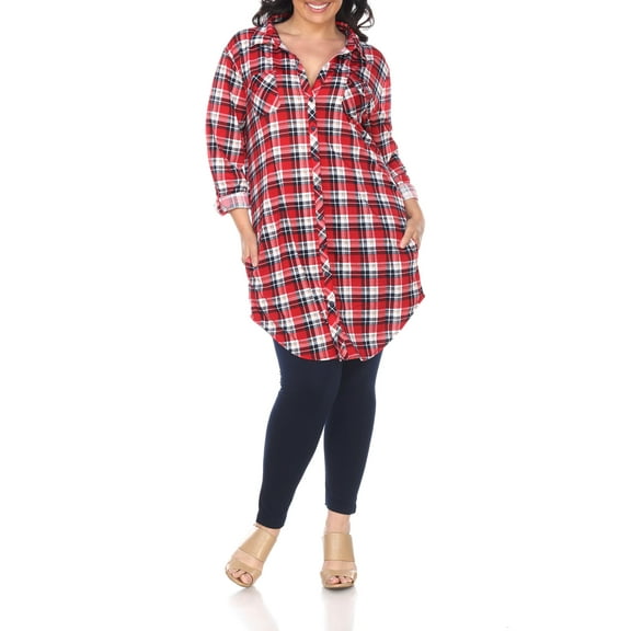 White Mark Women's Plus Size Plaid Tunic Top