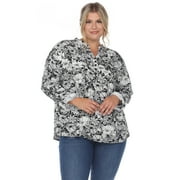 WHITE MARK FASHION White Mark Women's Plus Size Pleated 3/4 Sleeve Floral Print Blouse