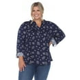 thumbnail image 1 of White Mark Women's Plus Size Pleated 3/4 Sleeve Leaf Print Blouse, 1 of 5