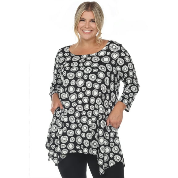 White Mark Women's Plus Size Printed Geometric Circle Tunic Top