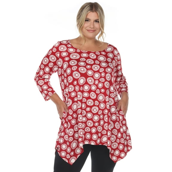 White Mark Women's Plus Size Printed Geometric Circle Tunic Top