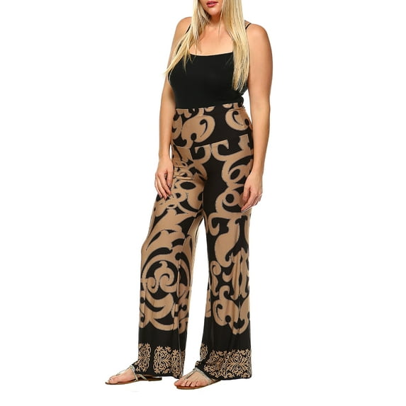 White Mark Women's Plus Size Printed Palazzo Pants