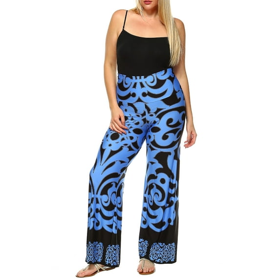 White Mark Women's Plus Size Printed Palazzo Pants