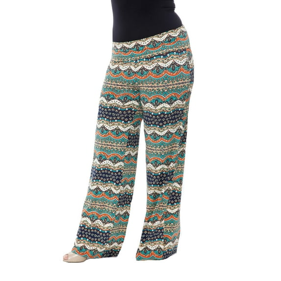 White Mark Women's Plus Size Printed Palazzo Pants