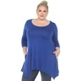thumbnail image 1 of White Mark Women's Plus Size Quarter Sleeve Solid Sharkbite Tunic Top, 1 of 5