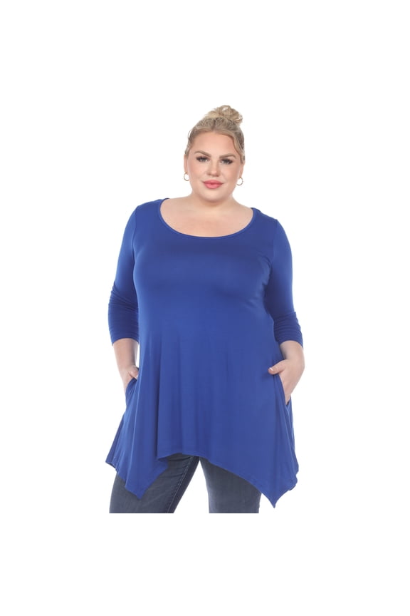 Women's Plus Size Quarter Sleeve Solid Sharkbite Tunic Top