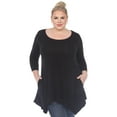 thumbnail image 1 of White Mark Women's Plus Size Quarter Sleeve Solid Sharkbite Tunic Top, 1 of 5