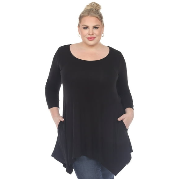White Mark Women's Plus Size Quarter Sleeve Solid Sharkbite Tunic Top