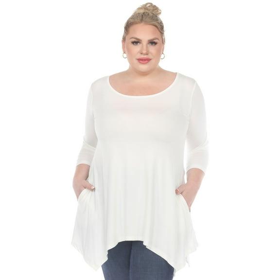 White Mark Women's Plus Size Quarter Sleeve Solid Sharkbite Tunic Top
