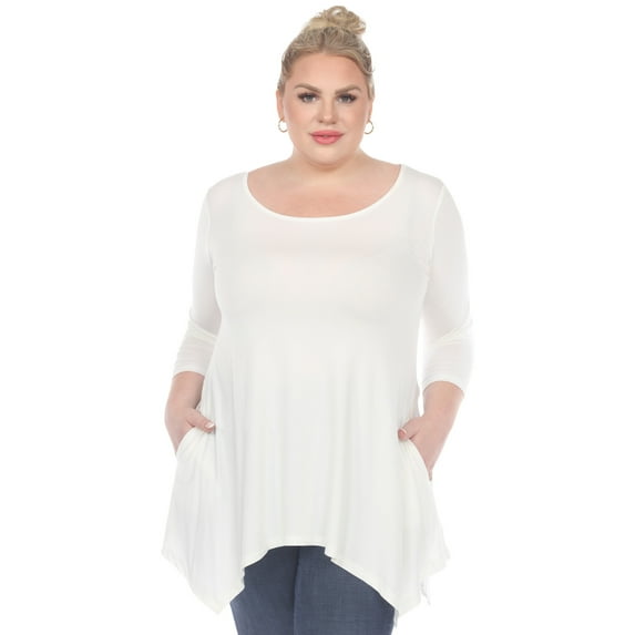 White Mark Women's Plus Size Quarter Sleeve Solid Sharkbite Tunic Top
