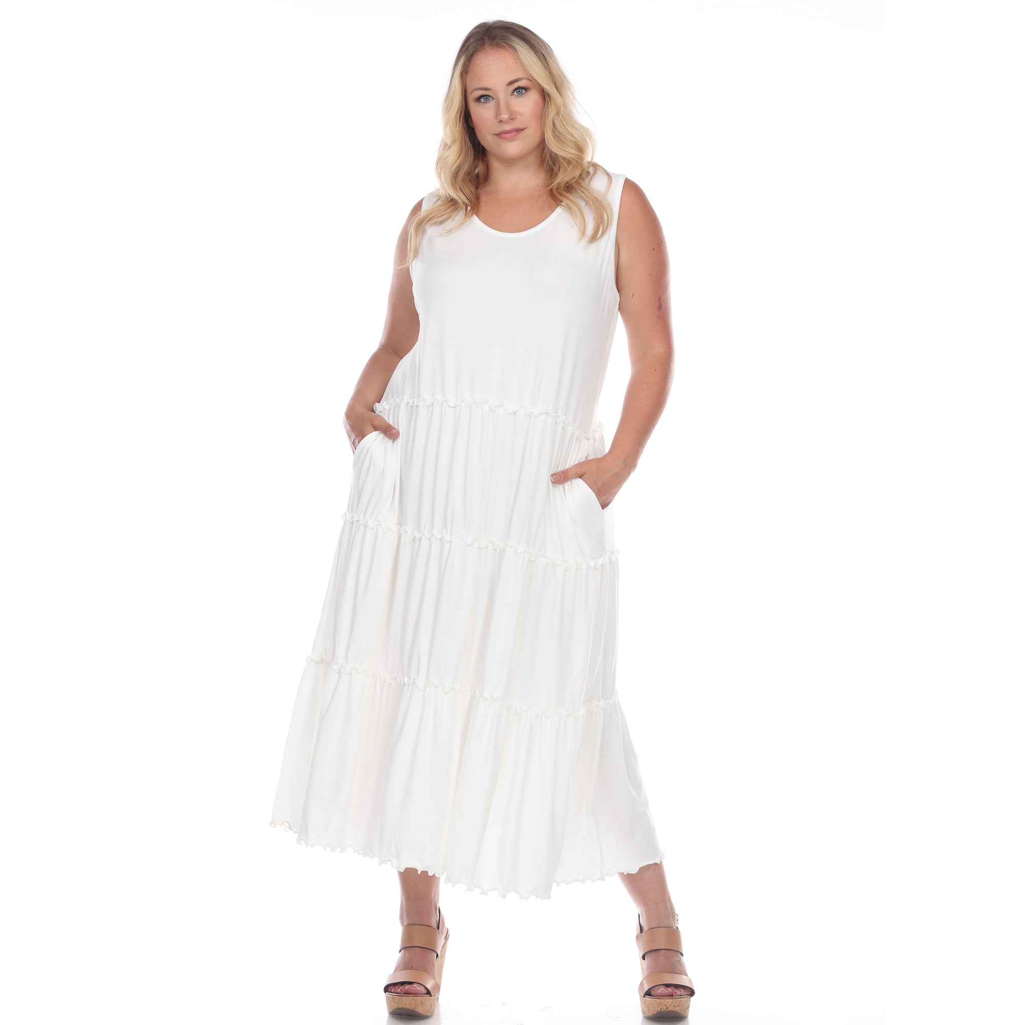White Mark Women's Plus Size Scoop Neck Tiered Midi Dress - Walmart.com