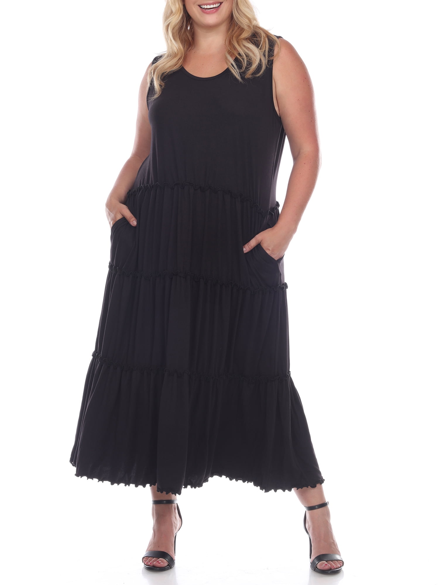 White Mark Women's Plus Size Scoop Neck Tiered Midi Dress - Walmart.com