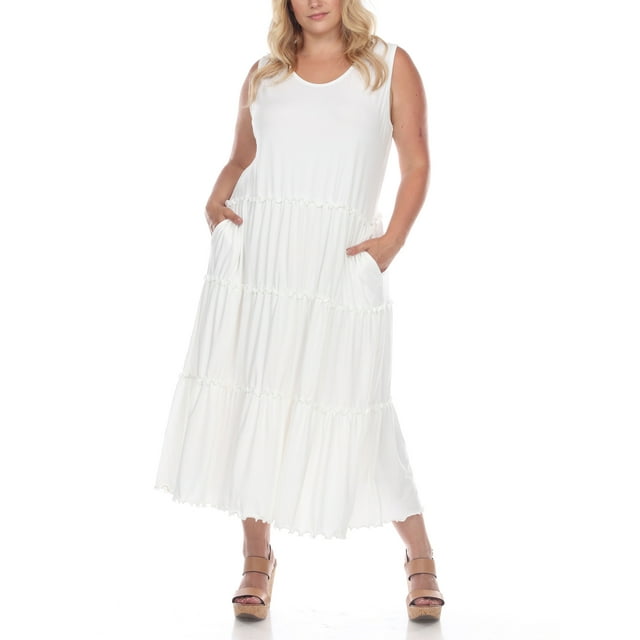 White Mark Women's Plus Size Scoop Neck Tiered Midi Dress - Walmart.com