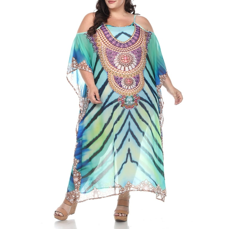 White Mark Women s Plus Size Sheer Caftan Dress with Tie up Neckline Walmart