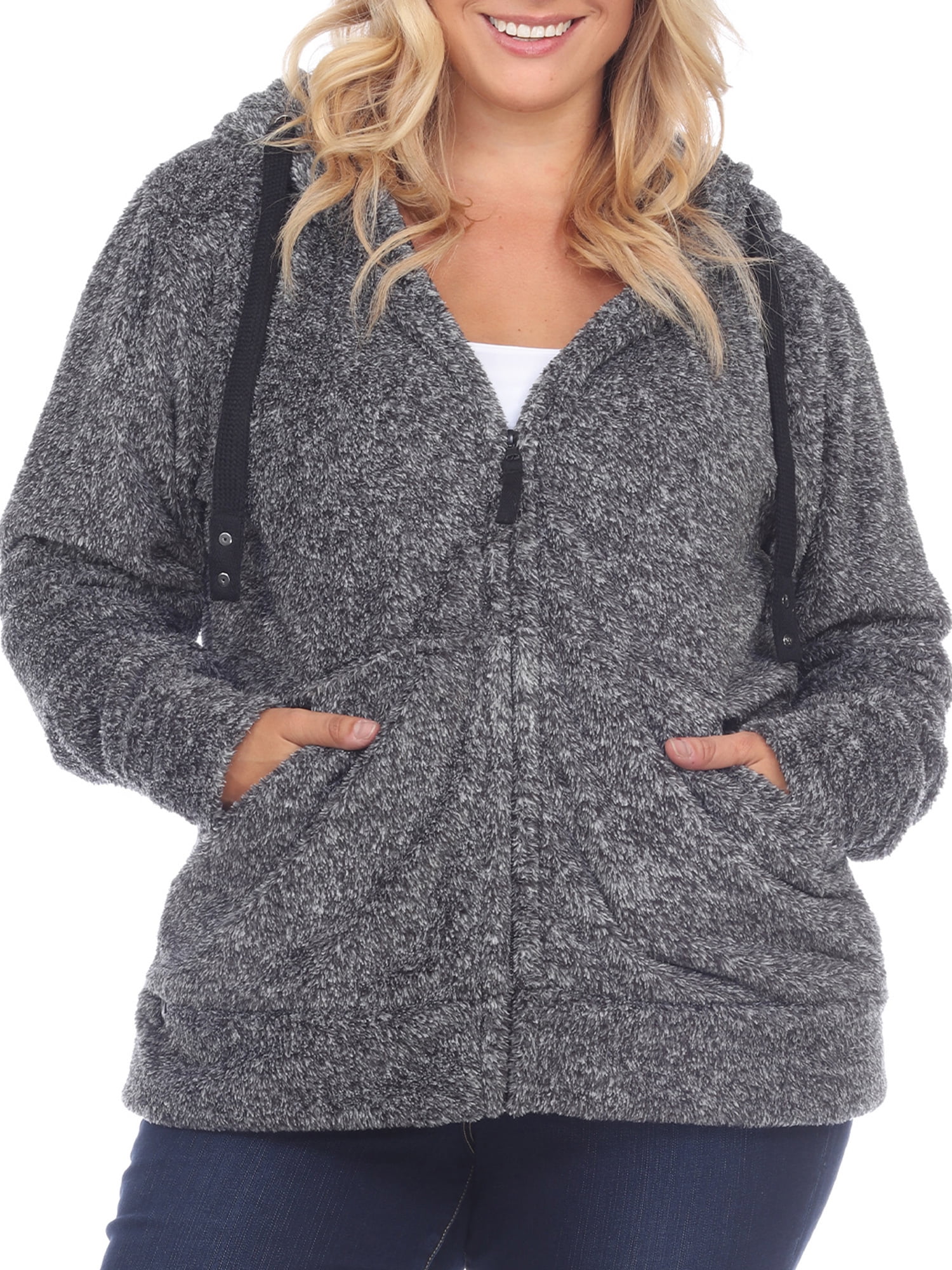 White Mark Women's Plus Size Sherpa Hooded Jacket