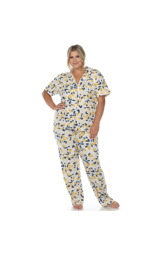 Women's Plus Size Short Sleeve Top & Pants Tropical Pajama Set
