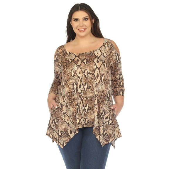 White Mark Women's Plus Size Snake Print Cold Shoulder Tunic