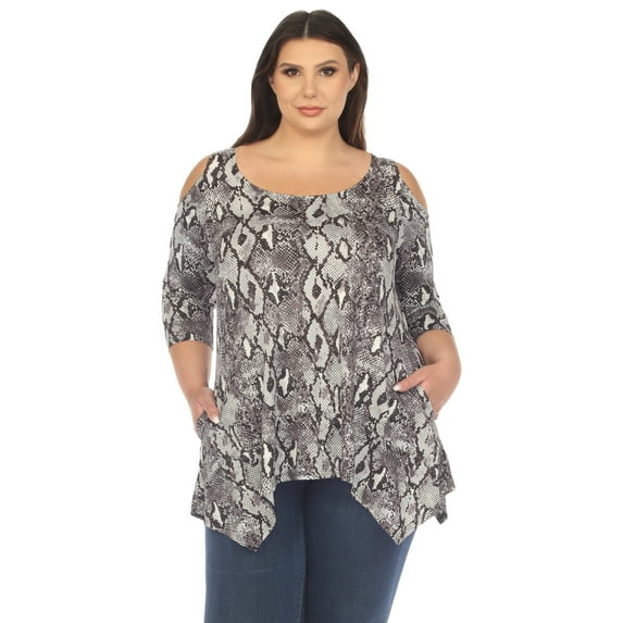 White Mark Women's Plus Size Snake Print Cold Shoulder Tunic