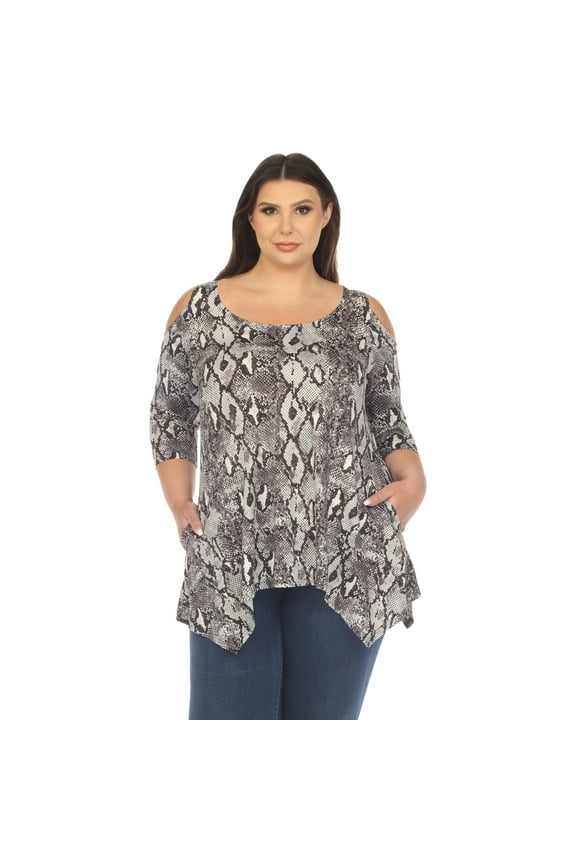 Women's Plus Size Snake Print Cold Shoulder Tunic