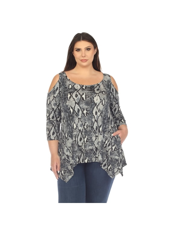 Women's Plus Size Snake Print Cold Shoulder Tunic