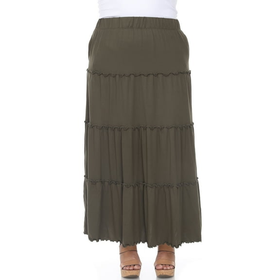 White Mark Women’s Plus Size Soft Tiered Maxi Skirt