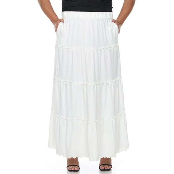 White Mark Women’s Plus Size Soft Tiered Maxi Skirt