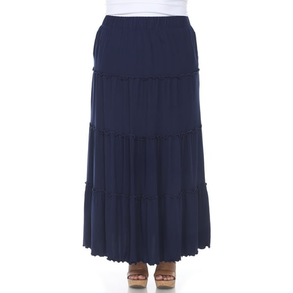 White Mark Women’s Plus Size Soft Tiered Maxi Skirt
