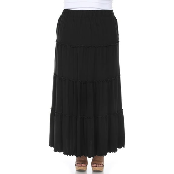 White Mark Women’s Plus Size Soft Tiered Maxi Skirt
