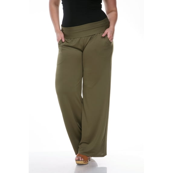 White Mark Women's Plus Size Solid Palazzo Pants