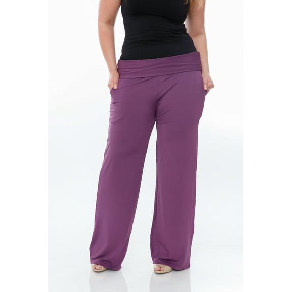 White Mark Women's Plus Size Solid Palazzo Pants