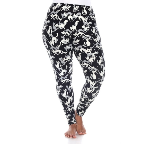 White Mark Women's Plus Size Super Soft Cat Print Leggings
