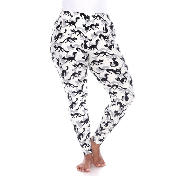 White Mark Women's Plus Size Super Soft Cat Print Leggings