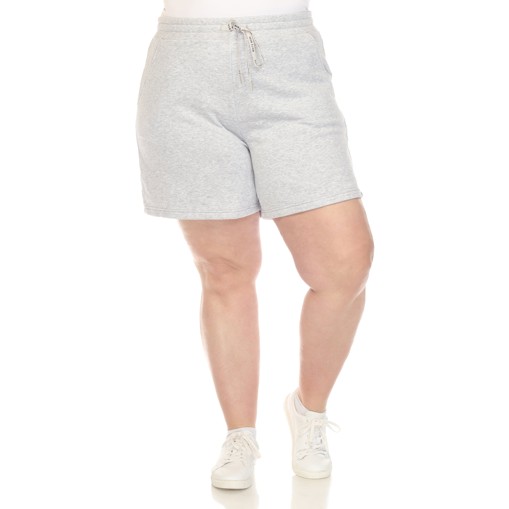 White Mark Women's Plus Size Super Soft Drawstring Waistband Sweat Shorts