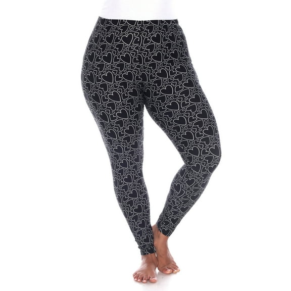 White Mark Women's Plus Size Super Soft Heart Print Leggings