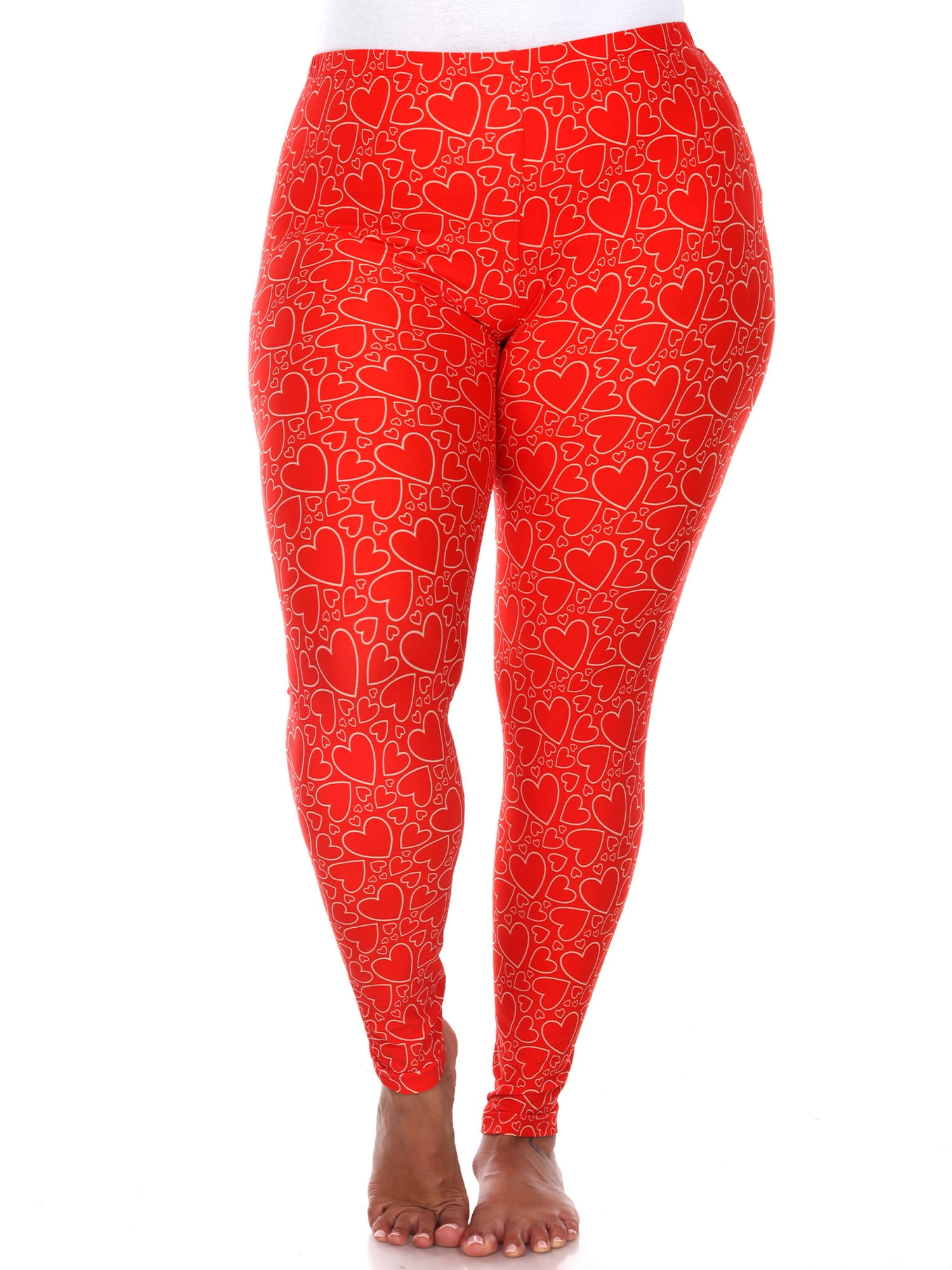 White Mark Women's Plus Size Super Soft Heart Print Leggings