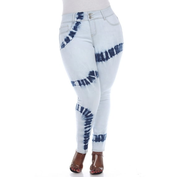 White Mark Women's Plus Size Tie Dye Denim Skinny Jeans