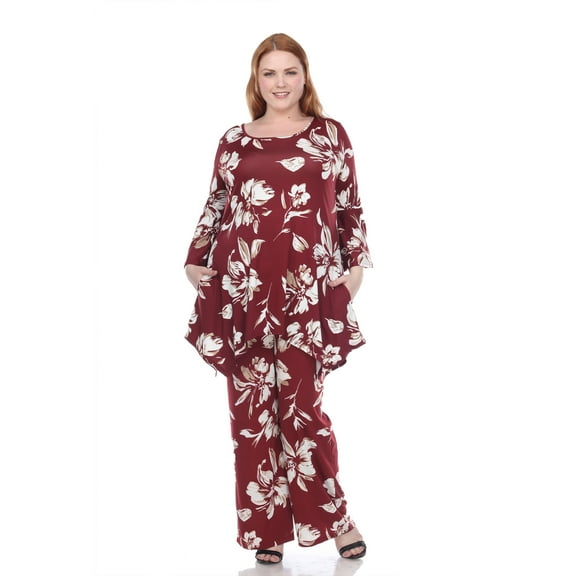 White Mark Women's Plus Size Tunic and Palazzo Pant Set