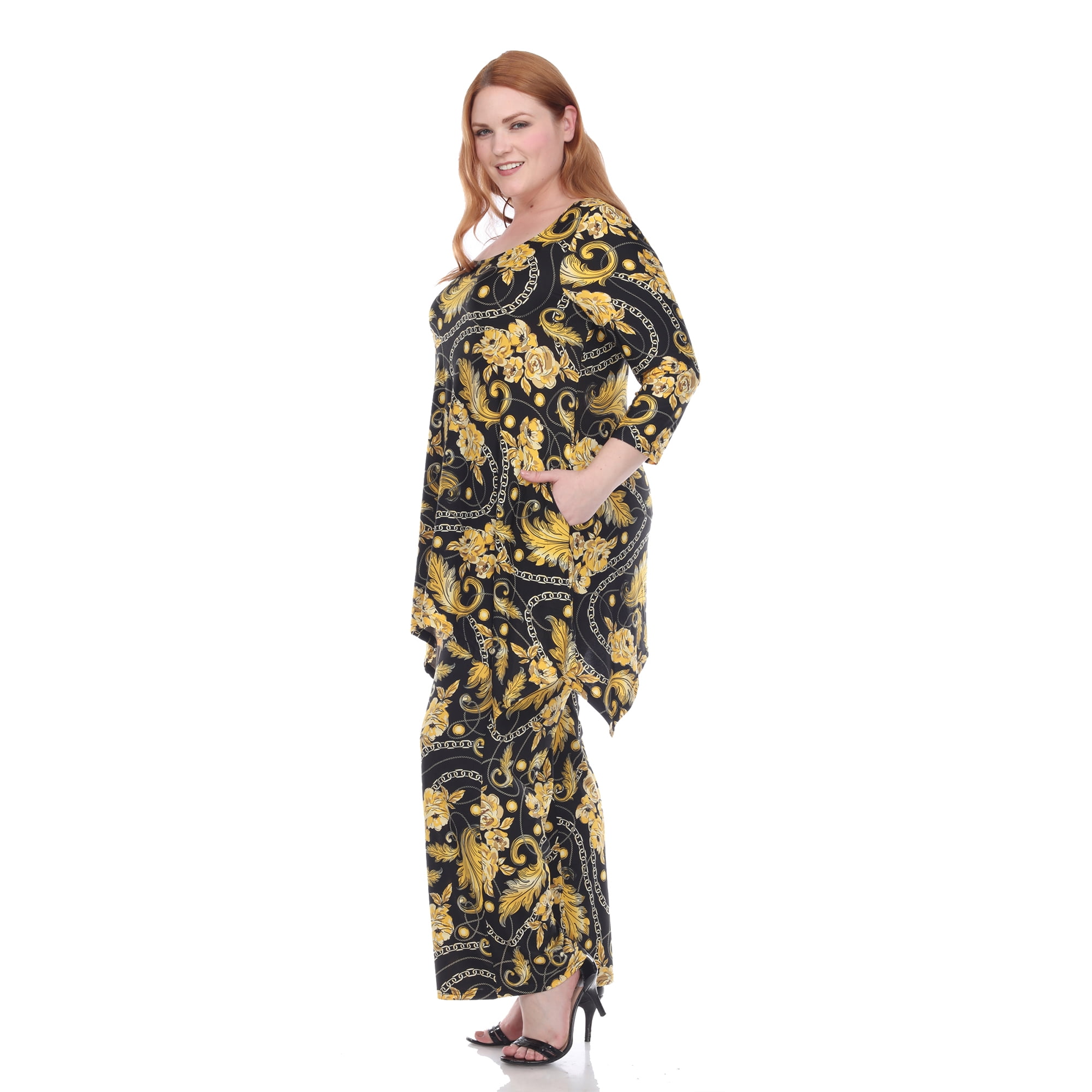 Women Black Cotton Floral Print Tunic With Palazzo Set