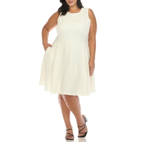 White Mark Women's Plus Size Tweed Fit & Flare Dress