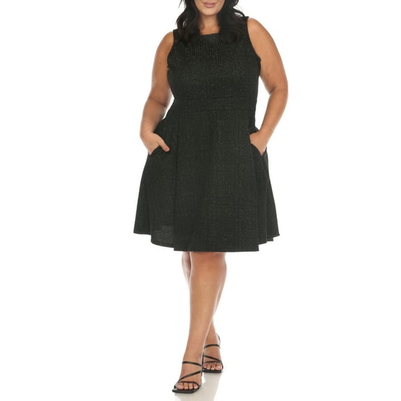 White Mark Women's Plus Size Tweed Fit & Flare Dress