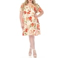 thumbnail image 1 of White Mark Women's Plus Size V-Neck Tropical Flower Short Sleeve Dress, 1 of 6