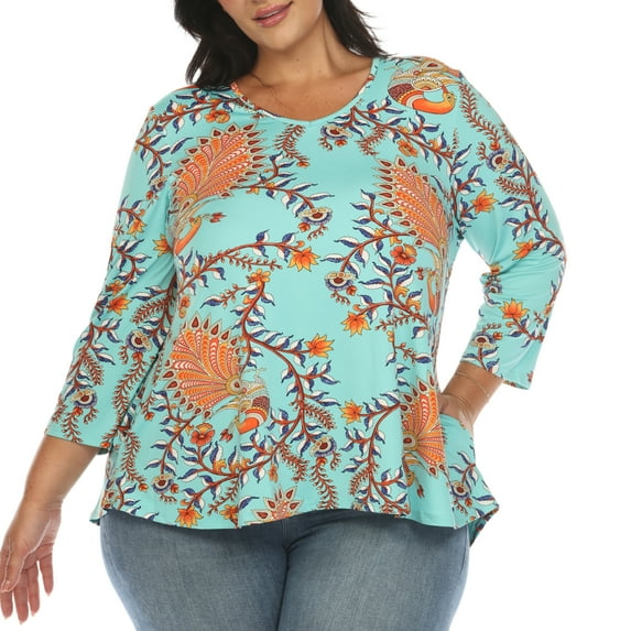 White Mark Women's Plus Size Vibrant Boho Swing Top