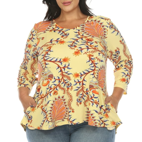 White Mark Women's Plus Size Vibrant Boho Swing Top