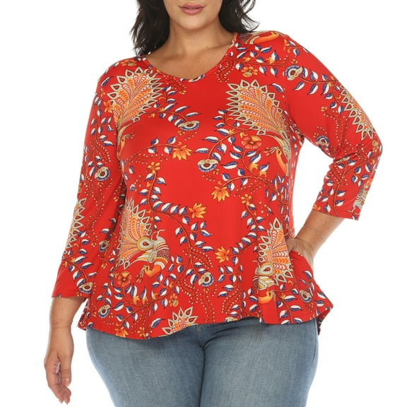 White Mark Women's Plus Size Vibrant Boho Swing Top
