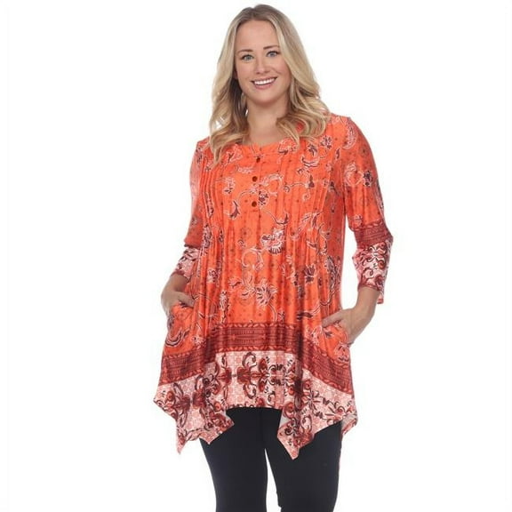 White Mark Women's Plus Size Victorian Print Tunic Top with Pockets