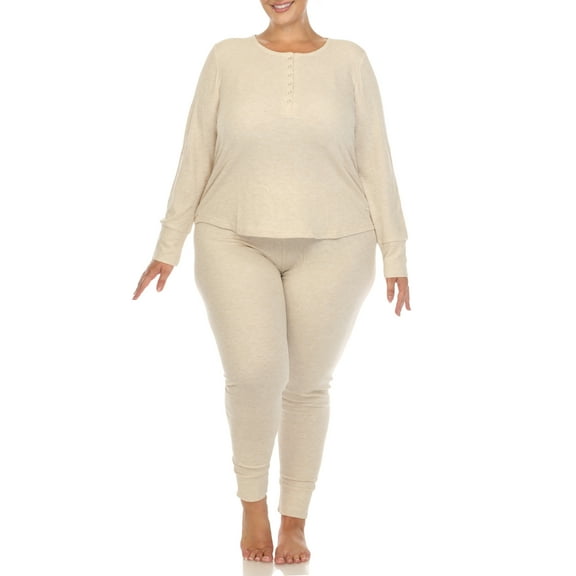 White Mark Women's Plus Size Waffle Pajama Set