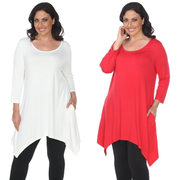 White Mark Women's Plus Size White 3/4 Sleeve Makayla 2-Pack Tunic Top