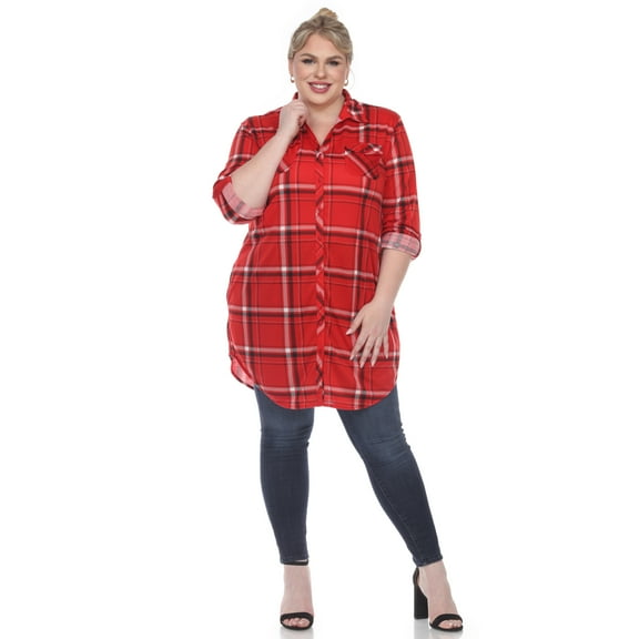 White Mark Women's Plus Size Windowpane Plaid Tunic Top
