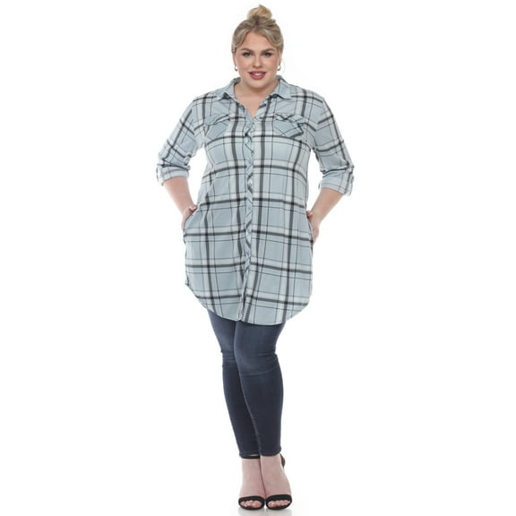 White Mark Women's Plus Size Windowpane Plaid Tunic Top
