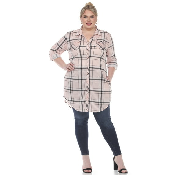 White Mark Women's Plus Size Windowpane Plaid Tunic Top